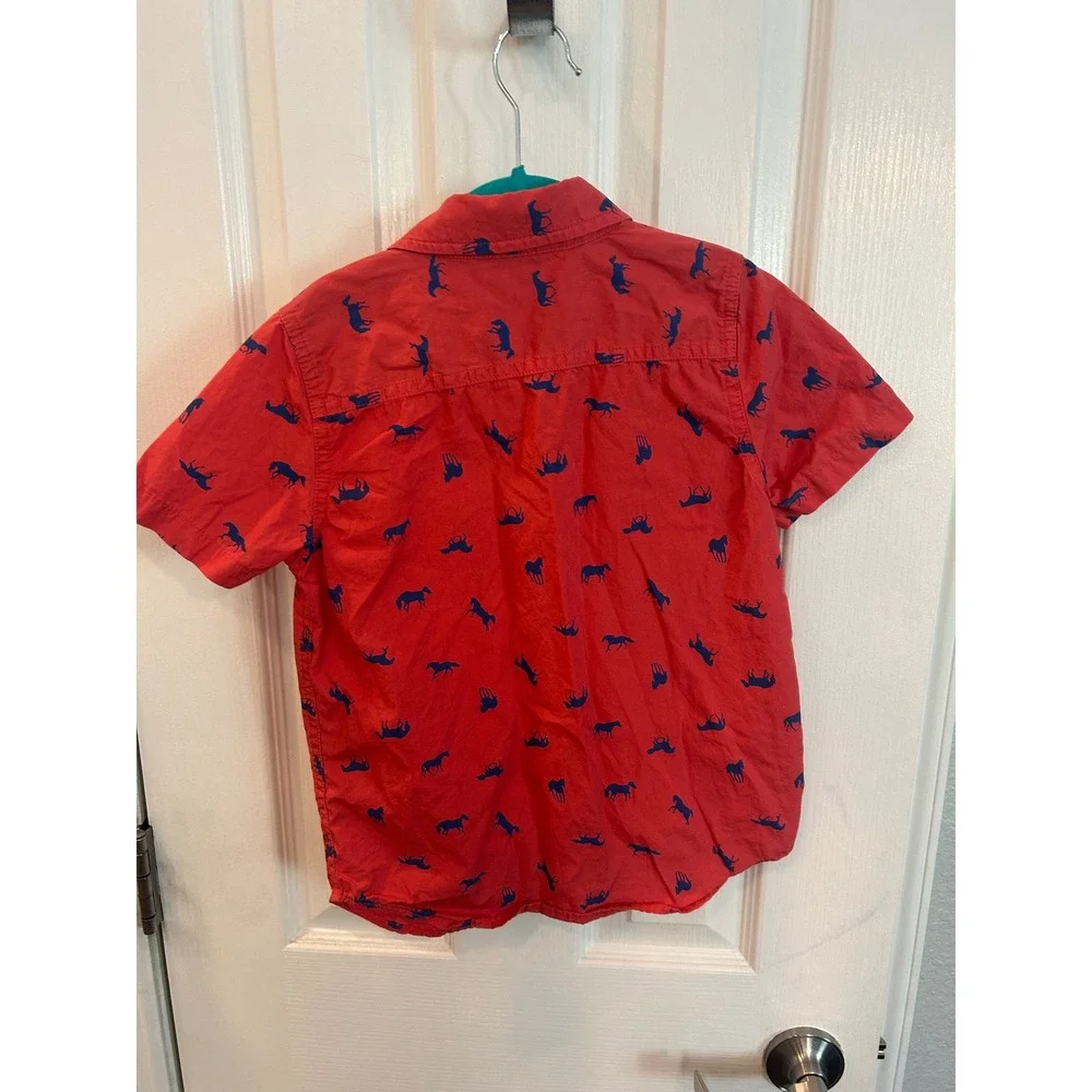 Matilda Jane Button Down Red Blue Horse Print Short Sleeve Shirt Joanna Gaines 6